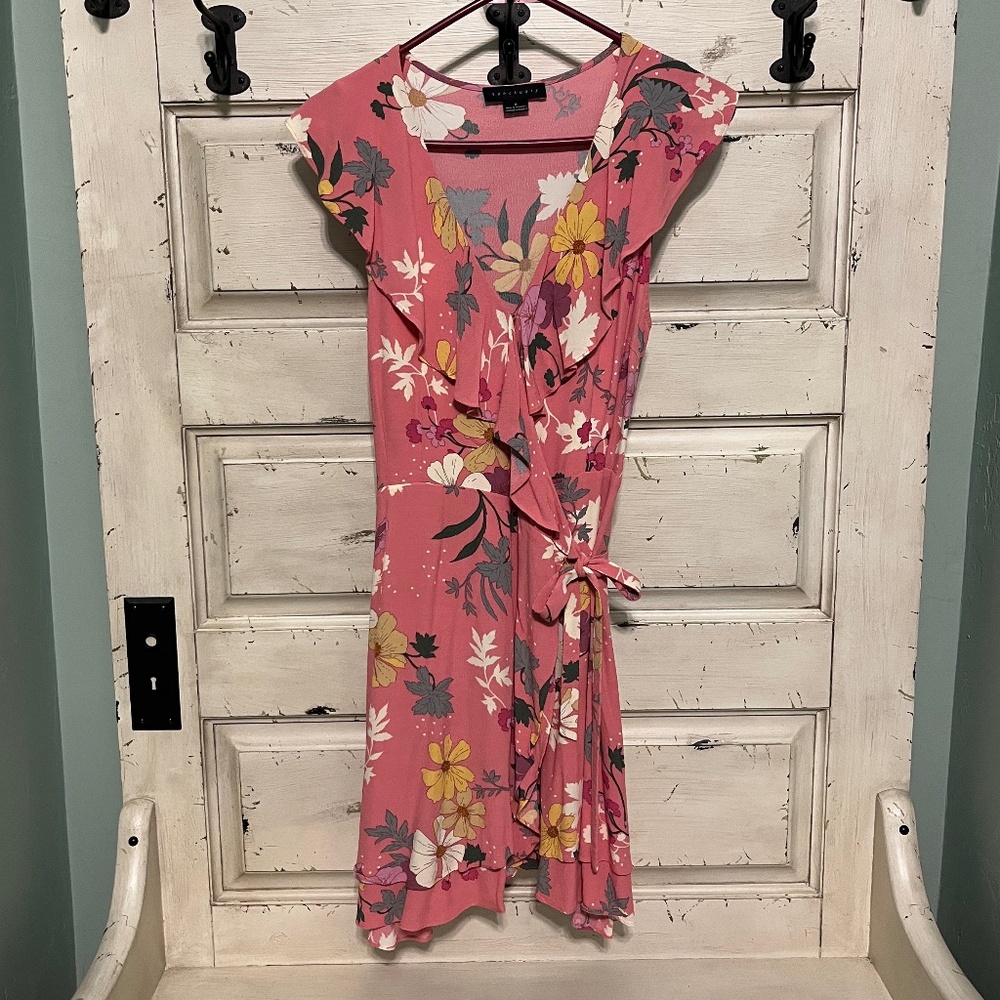 SANCTUARY Johanna pink floral wrap dress Size S